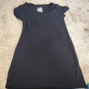 Basic Black Ribbed Short Sleeve T-Shirt Dress